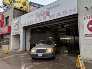 Car hand washed at Splash N Shine Hand Car Wash on Danforth Avenue, Toronto
