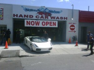 Car hand washed at Splash N Shine Hand Car Wash on Danforth Avenue, Toronto